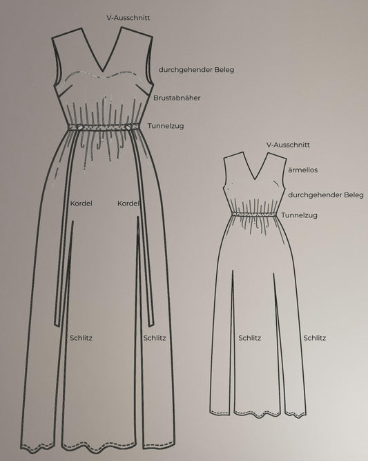 Schnittmuster Maxikleid Sommerkleid mit Schlitz und V-Ausschnitt PDF Schnittmuster
