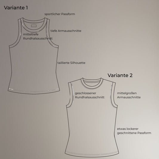 Tanktop, Croptop, ärmelloses Top in 2 Varianten, PDF-Schnittmuster mit Beamerdateien und Ebenen