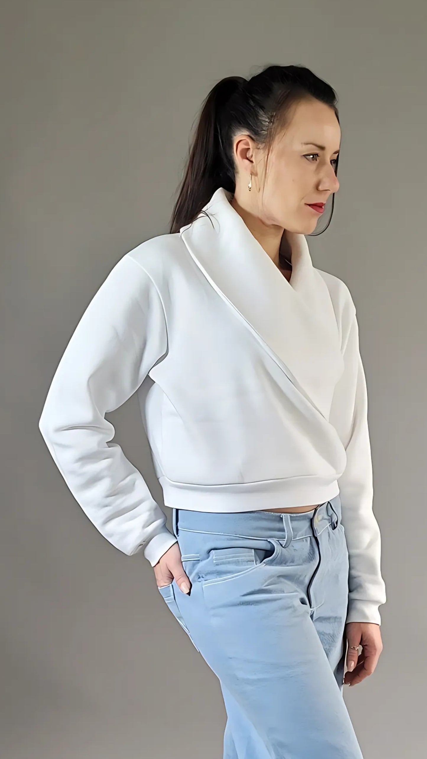 Schnittmuster Damenpullover mit Kragen V-Ausschnitt, Beamerdateien mit Ebenen