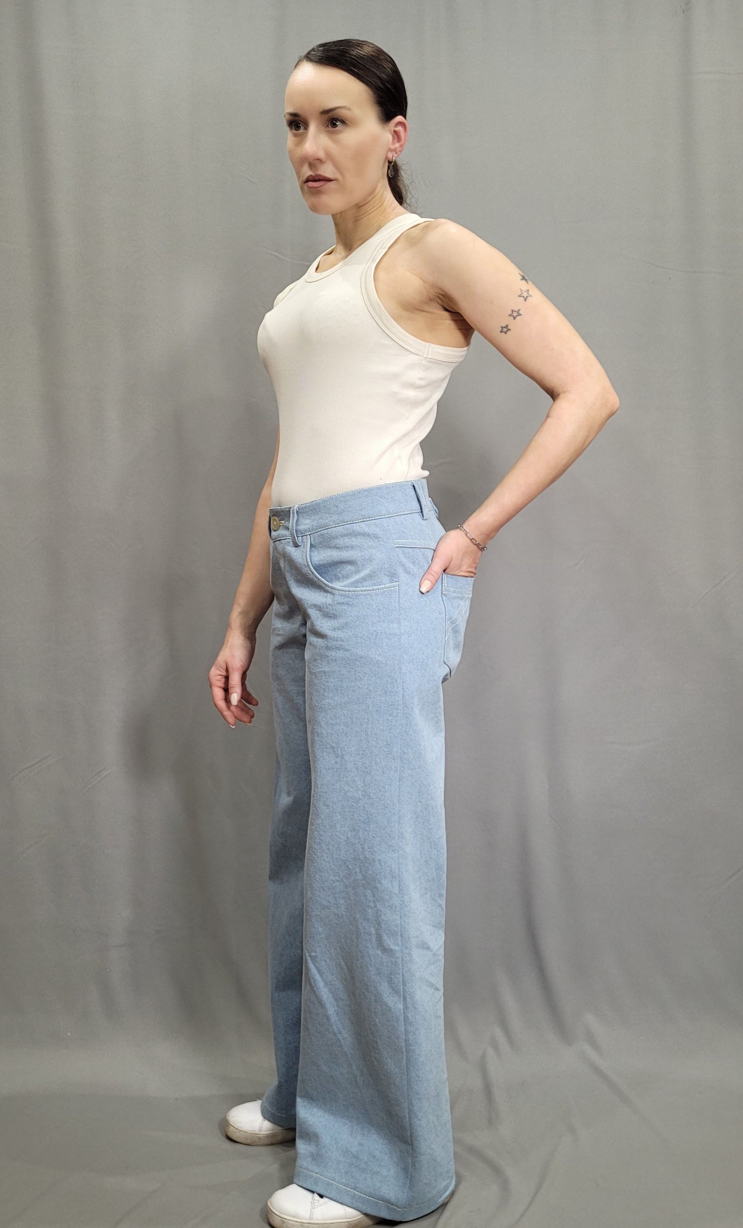 Jeans Schnittmuster Damen PDF – weite High Waist Hose nähen