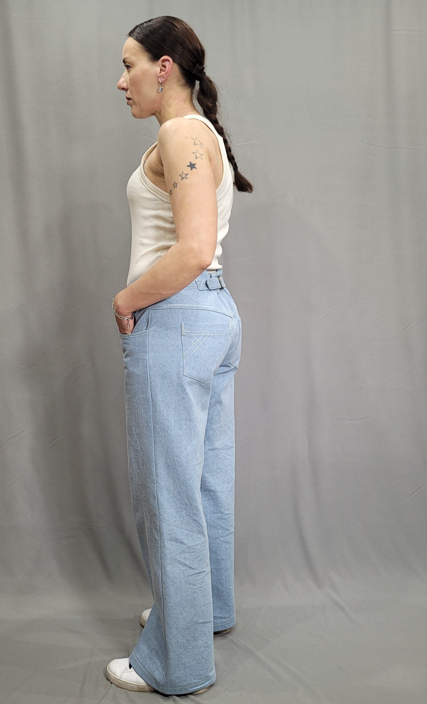 Jeans Schnittmuster Damen PDF – weite High Waist Hose nähen