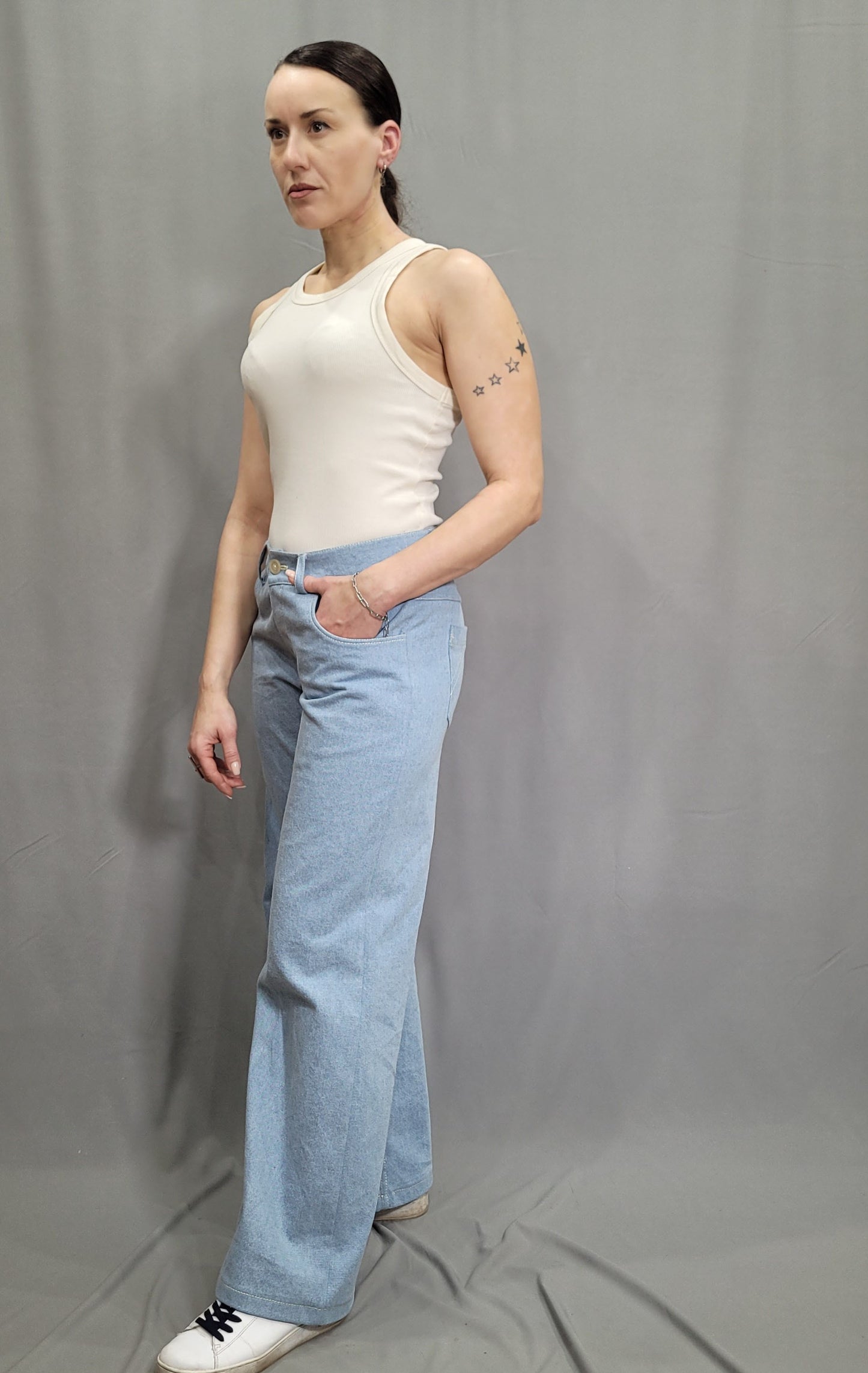 Jeans Schnittmuster Damen PDF – weite High Waist Hose nähen