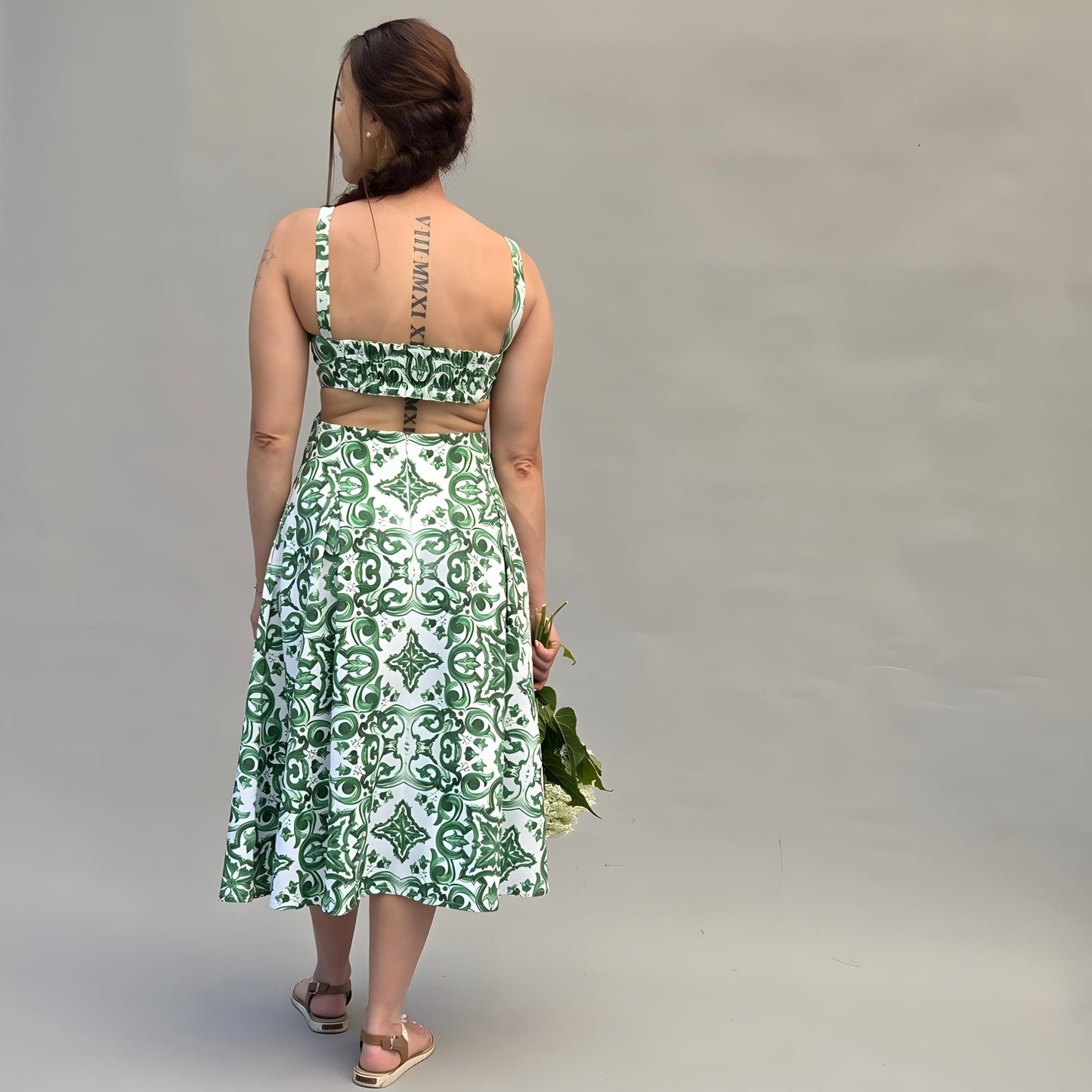 Schnittmuster Trägerkleid mit offenem Rücken, A-Linie, Midi-Kleid, PDF Schnittmuster mit Ebenen