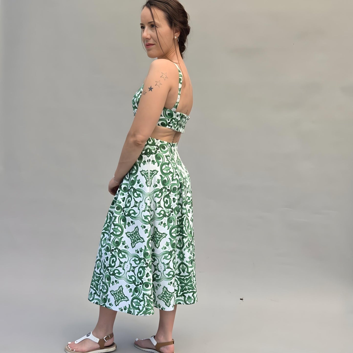 Schnittmuster Trägerkleid mit offenem Rücken, A-Linie, Midi-Kleid, PDF Schnittmuster mit Ebenen