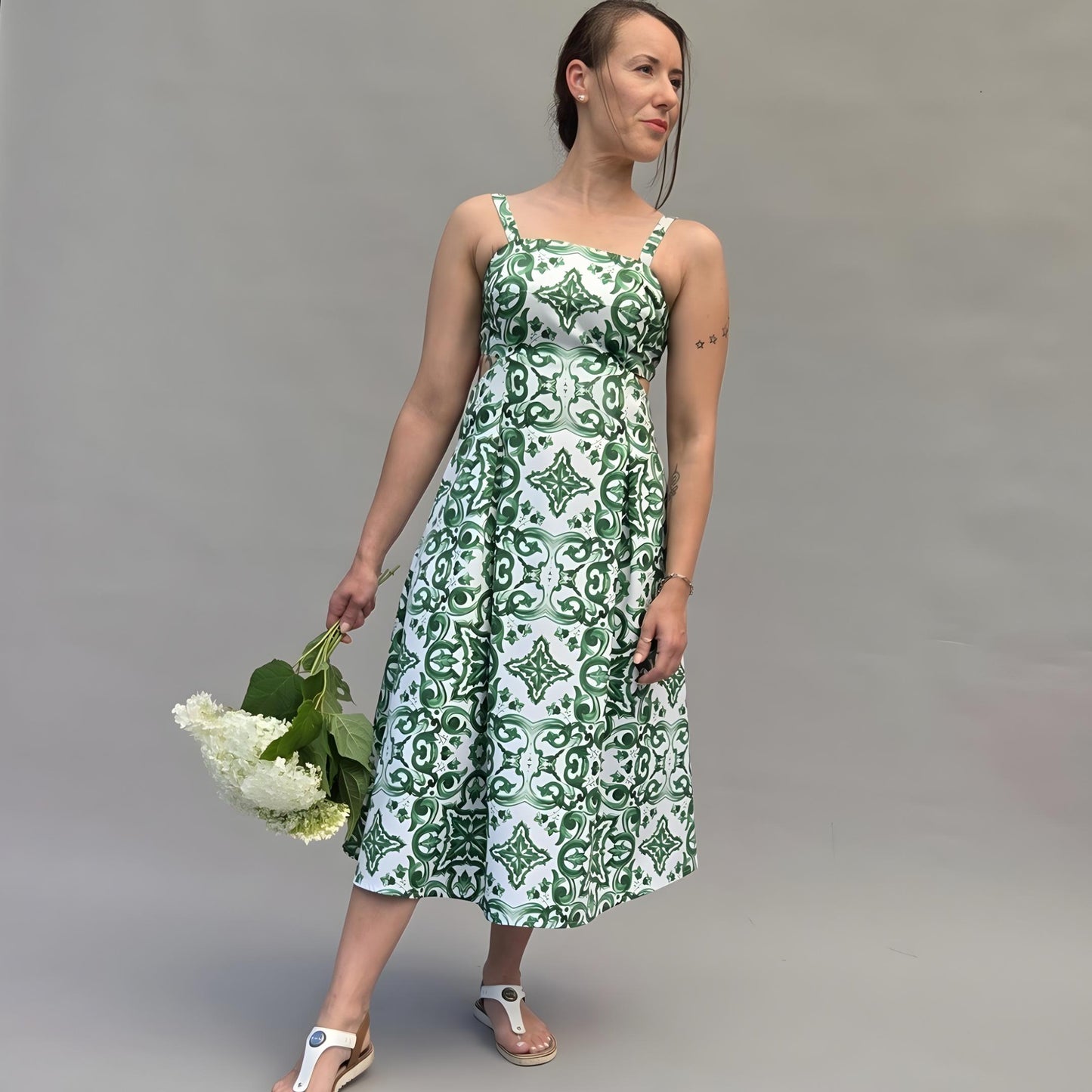 Schnittmuster Trägerkleid mit offenem Rücken, A-Linie, Midi-Kleid, PDF Schnittmuster mit Ebenen