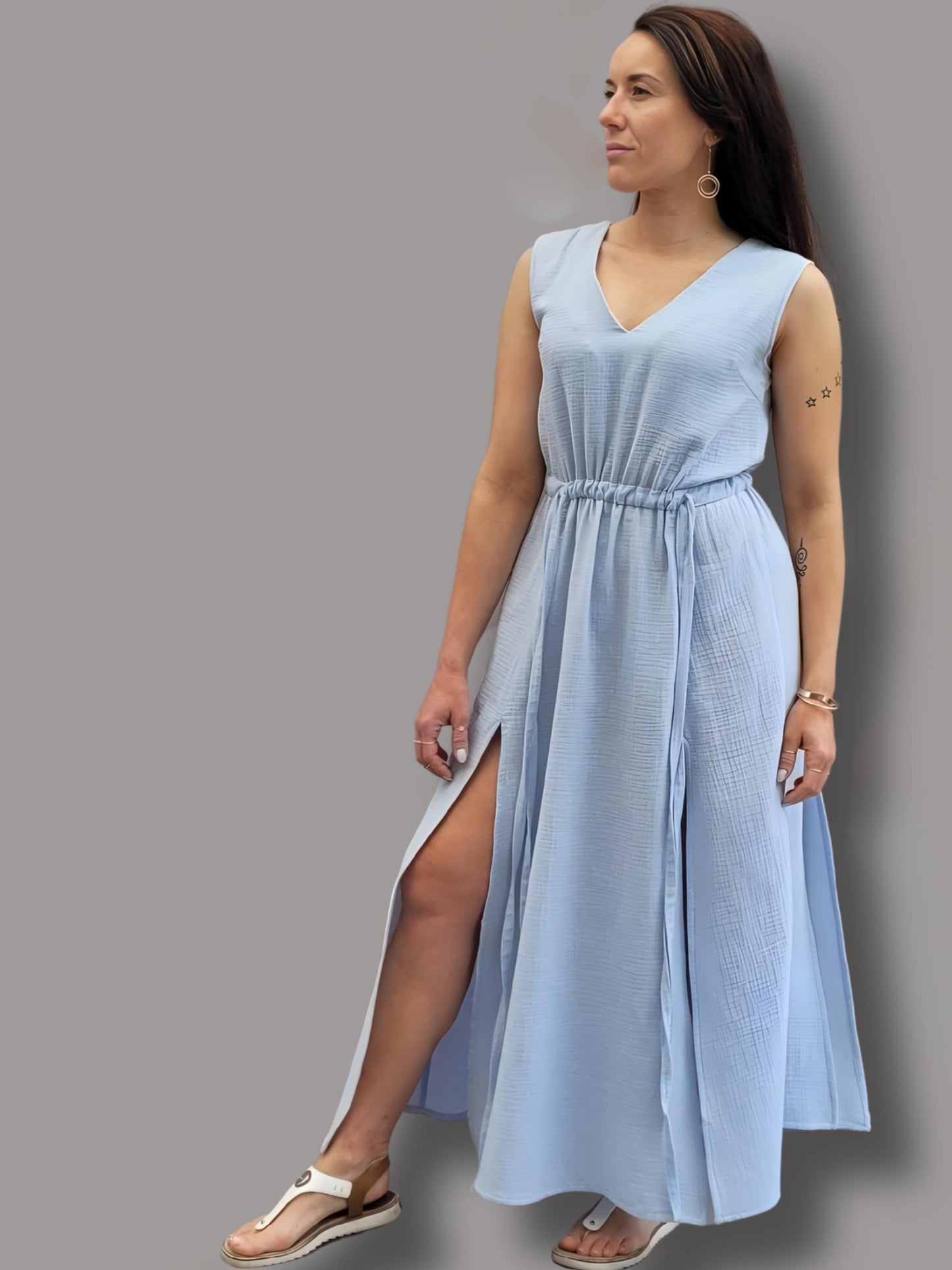 Schnittmuster Maxikleid Sommerkleid mit Schlitz und V-Ausschnitt  PDF Schnittmuster