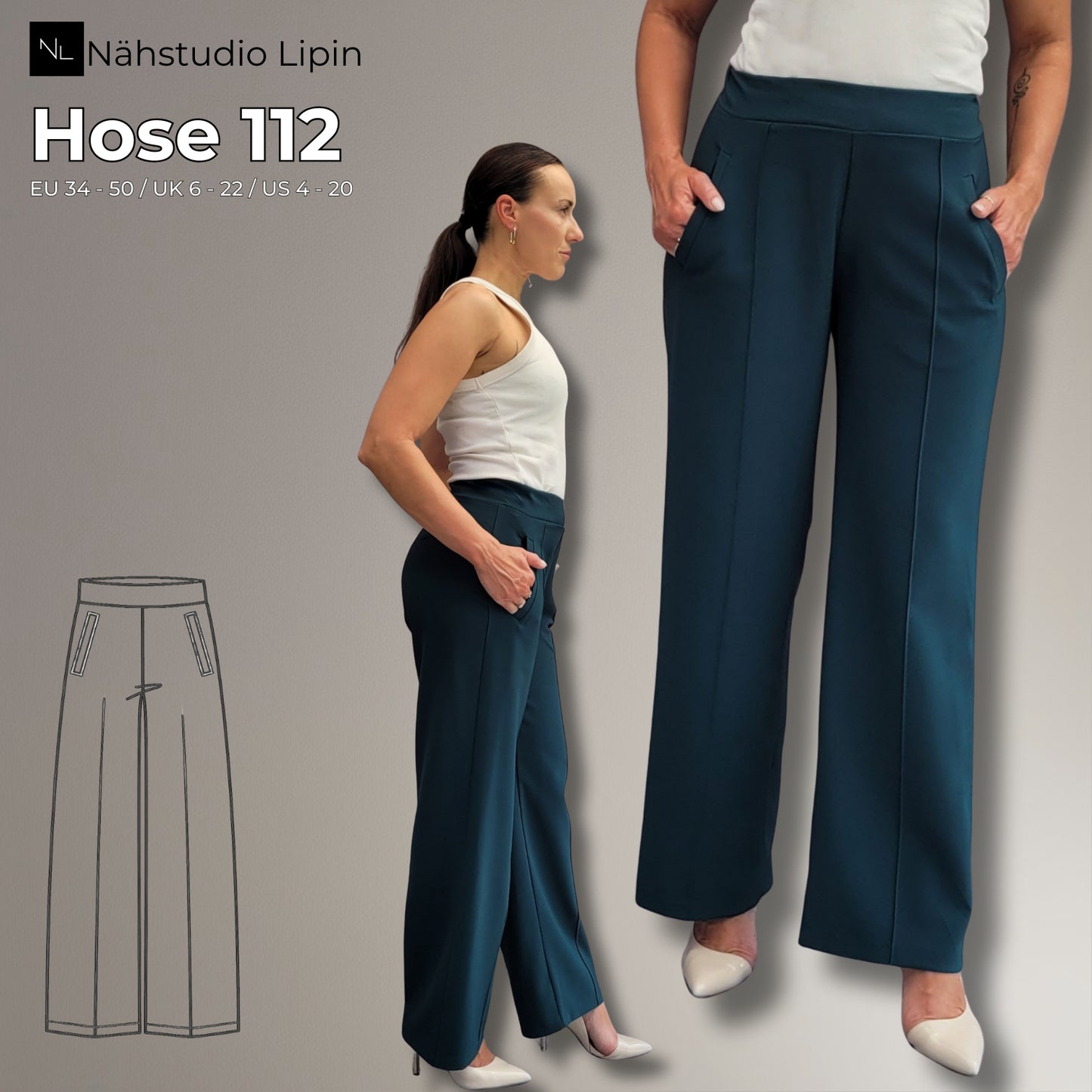 Schnittmuster Hose – Weite, elegante Hose mit Paspeltaschen und Bundfalten