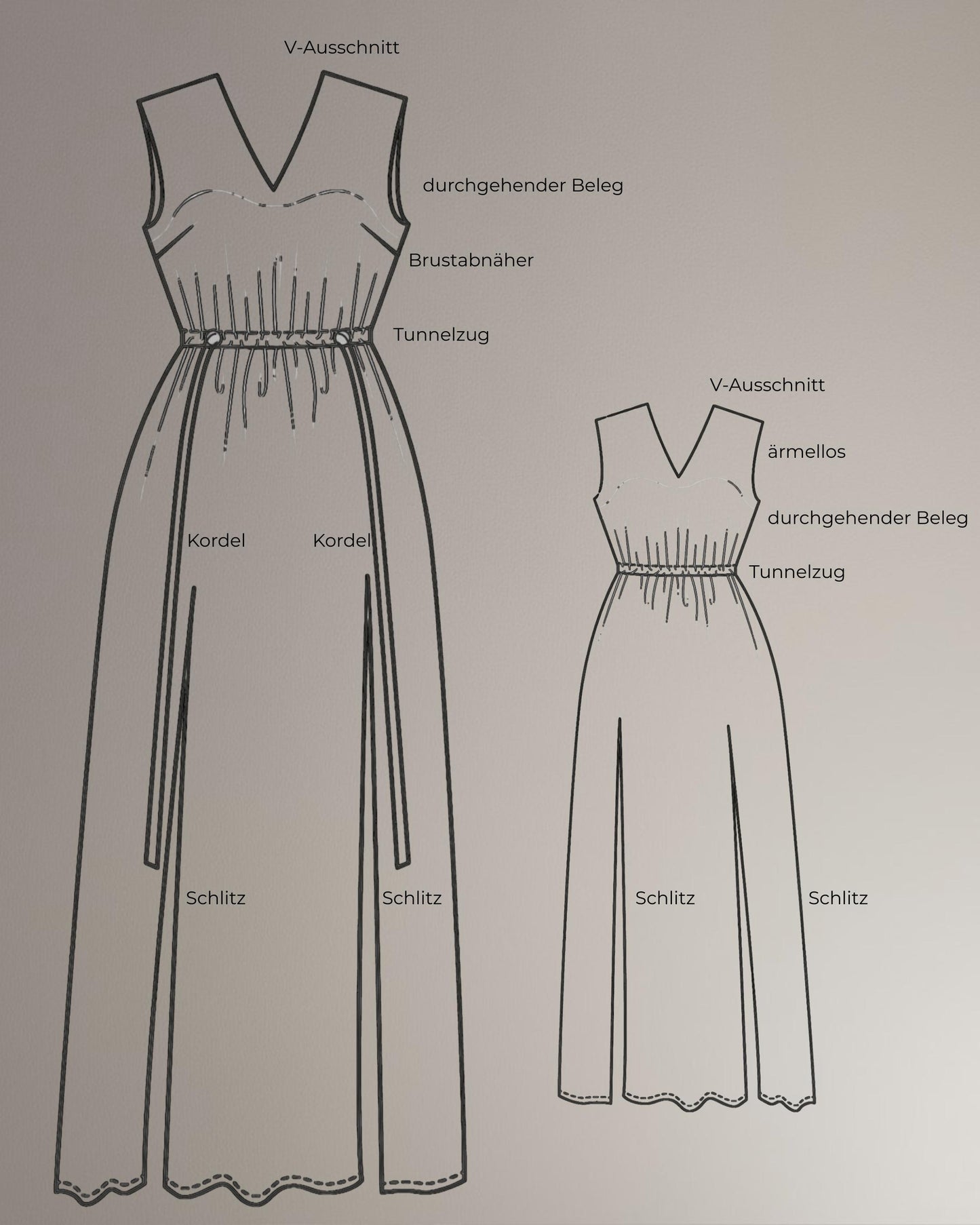 Schnittmuster Maxikleid Sommerkleid mit Schlitz und V-Ausschnitt  PDF Schnittmuster