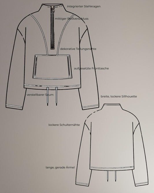 Schnittmuster Pullover mit Reißverschluss Stehkragen PDF Schnittmuster Sweater