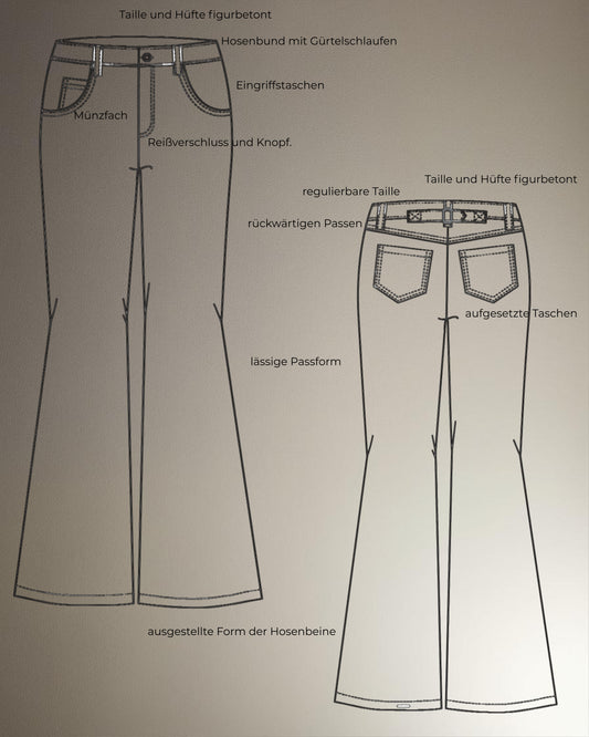 Jeans Schnittmuster Damen PDF – weite High Waist Hose nähen
