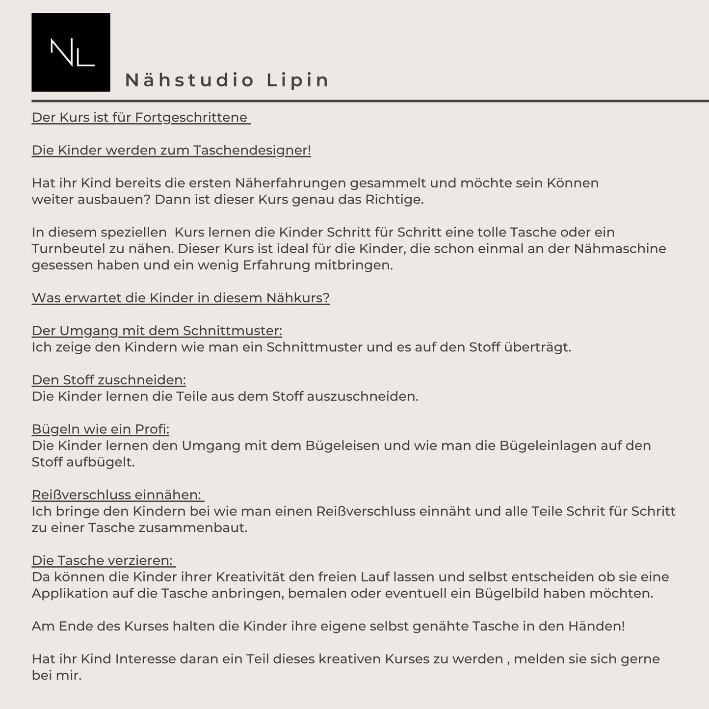 Nähkurs für Fortgeschrittene Juni