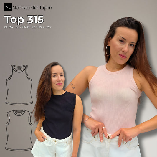 Tanktop, Croptop, ärmelloses Top in 2 Varianten, PDF-Schnittmuster mit Beamerdateien und Ebenen