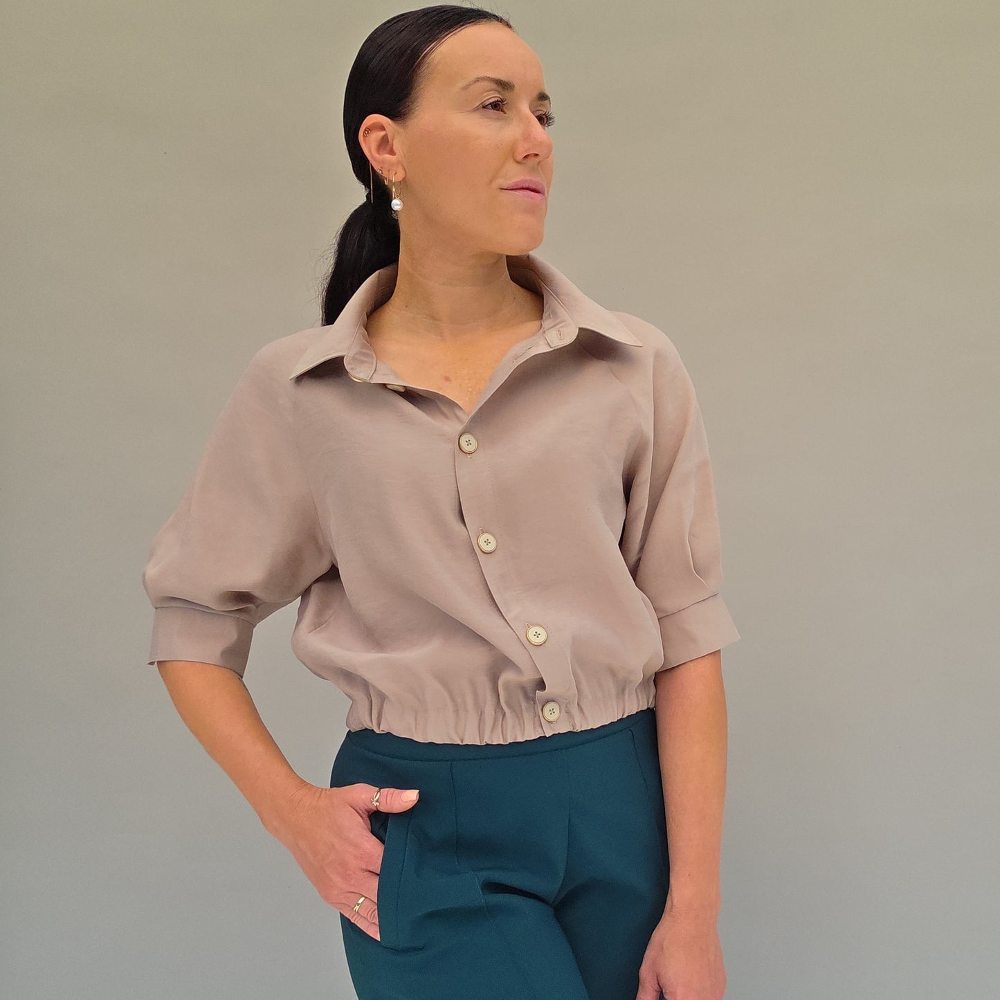 Bluse mit Kragen und Reglanärmel, PDF-Schnittmuster mit Ebenen, Größe 36-50