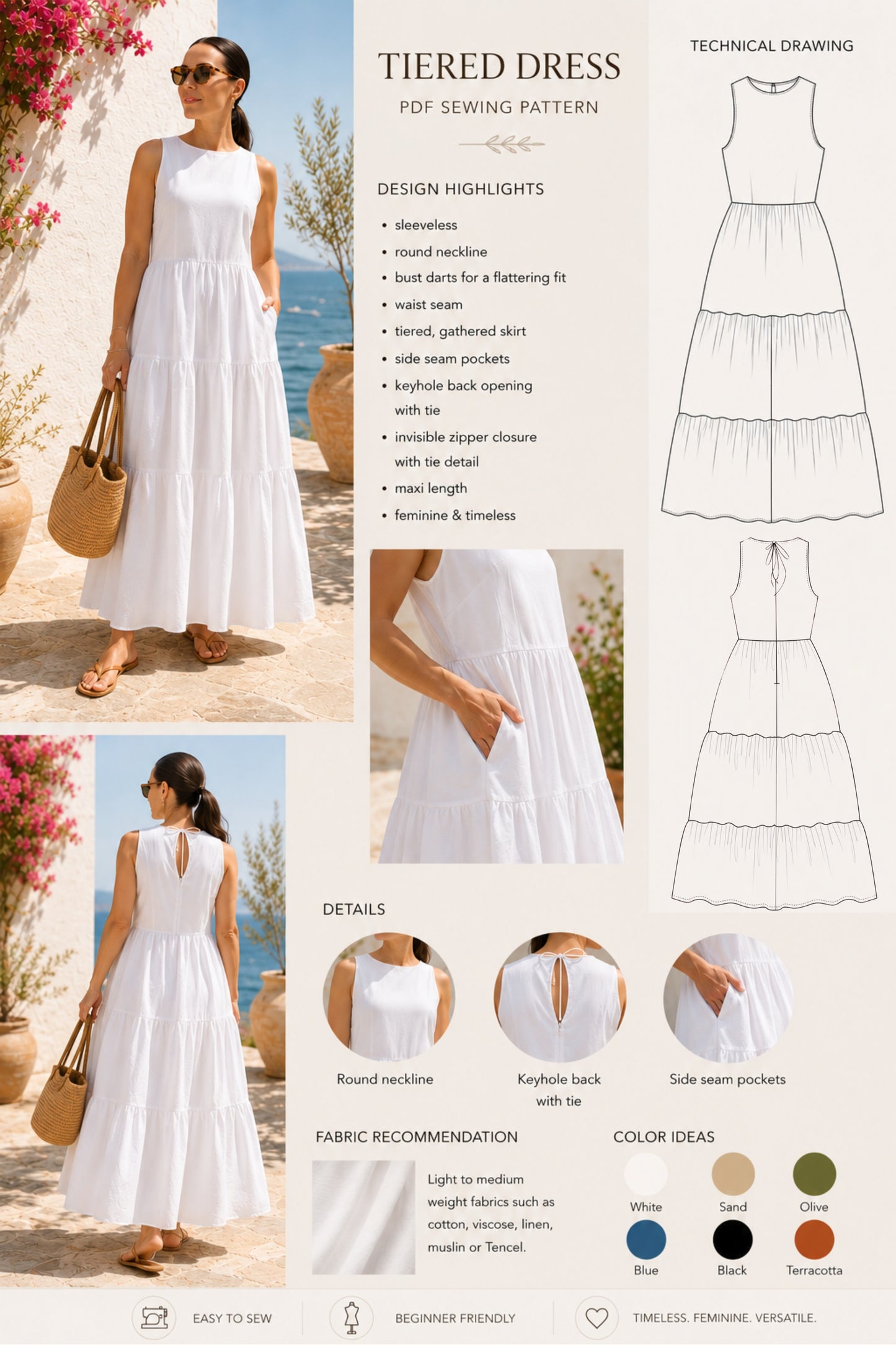 Maxikleid Schnittmuster PDF Damen | Maxi Dress Sewing Pattern | Anfängerfreundlich