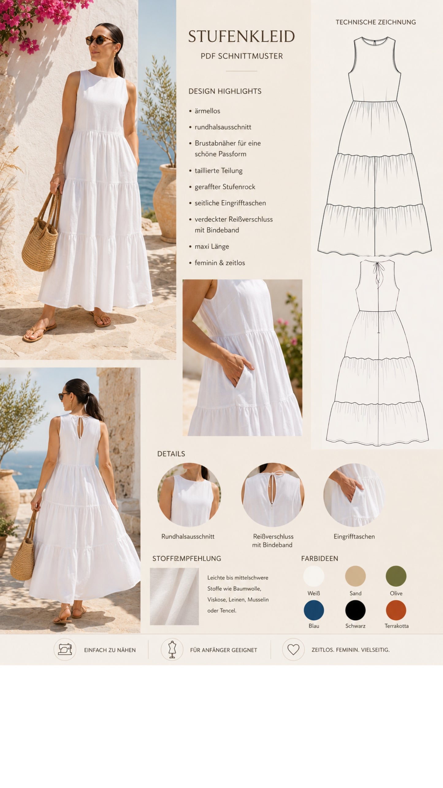 Maxikleid Schnittmuster PDF Damen | Maxi Dress Sewing Pattern | Anfängerfreundlich